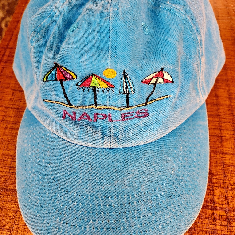 Naples Embroidered Beach Umbrella Blue Baseball Cap